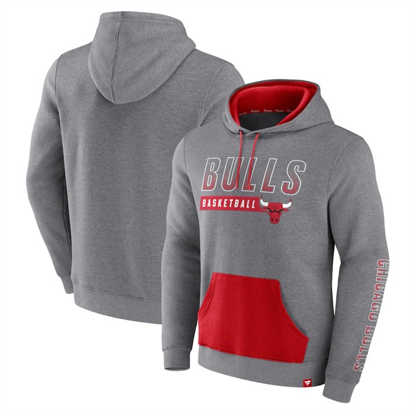 Men's Chicago Bulls Heathered Gray Off The Bench Color Block Pullover Hoodie